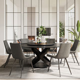 Modern White Round Dining Table with X Carbon Base Sintered Stone Black