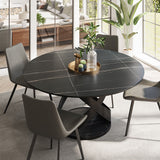 Modern White Round Dining Table with X Carbon Base Sintered Stone Black