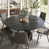 Modern White Round Dining Table with X Carbon Base Sintered Stone Black