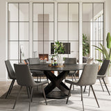 Modern White Round Dining Table with X Carbon Base Sintered Stone Black