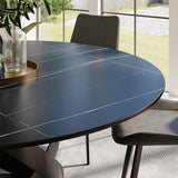 Modern White Round Dining Table with X Carbon Base Sintered Stone Black