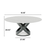 Modern White Round Dining Table with X Carbon Base Sintered Stone White & Black