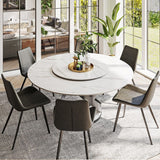 Modern White Round Dining Table with X Carbon Base Sintered Stone White & Black