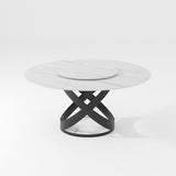 Modern White Round Dining Table with X Carbon Base Sintered Stone White & Black