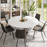 Modern White Round Dining Table with X Carbon Base Sintered Stone White & Black