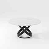 Modern White Round Dining Table with X Carbon Base Sintered Stone White & Black