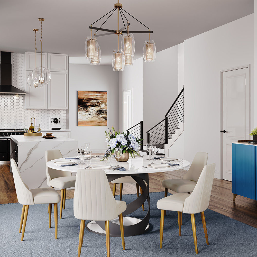 Modern White Round Dining Table with X Carbon Base Sintered Stone White & Black