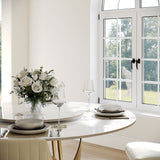 Modern White Round Dining Table with X Carbon Base Sintered Stone White & Bronze