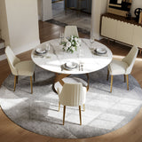 Modern White Round Dining Table with X Carbon Base Sintered Stone White & Bronze