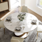 Modern White Round Dining Table with X Carbon Base Sintered Stone White & Bronze