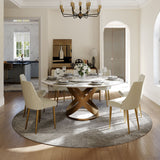 Modern White Round Dining Table with X Carbon Base Sintered Stone White & Bronze