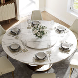 Modern White Round Dining Table with X Carbon Base Sintered Stone White & Bronze