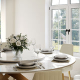 Modern White Round Dining Table with X Carbon Base Sintered Stone White & Bronze