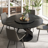 Modern White Round Dining Table with X Carbon Base Sintered Stone Black