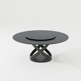 Modern White Round Dining Table with X Carbon Base Sintered Stone Black