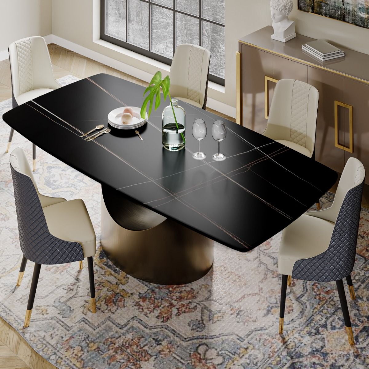 Affordable Modern Minimalist Dining Table Bronze Matte Black