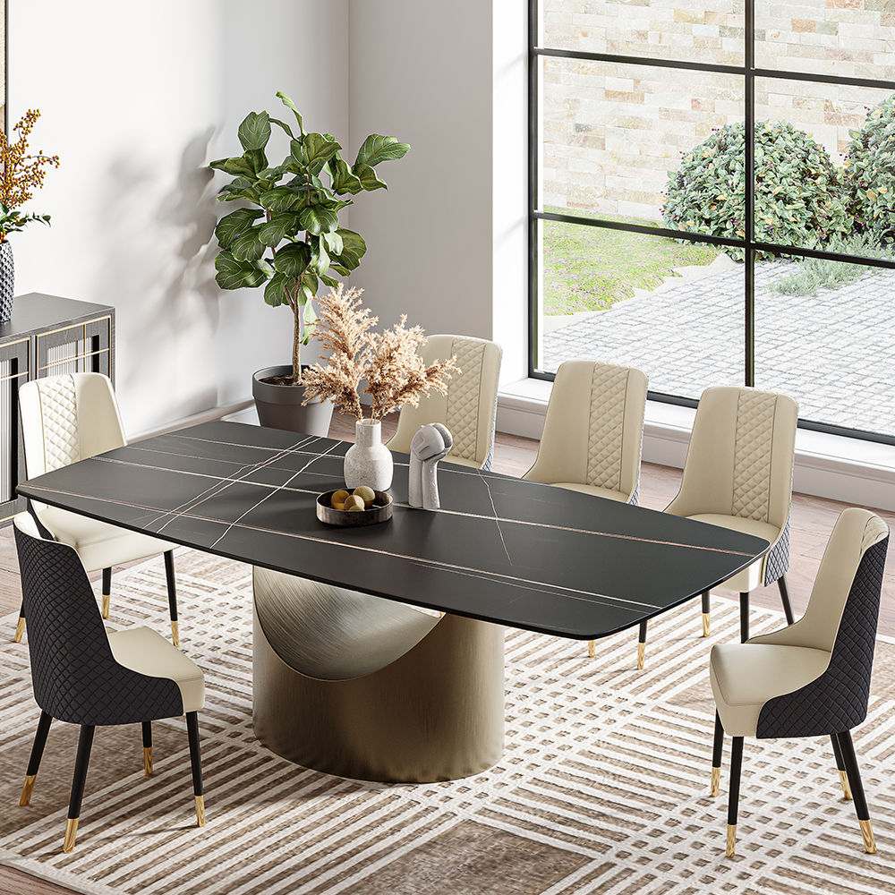 Affordable Modern Minimalist Dining Table Bronze Matte Black