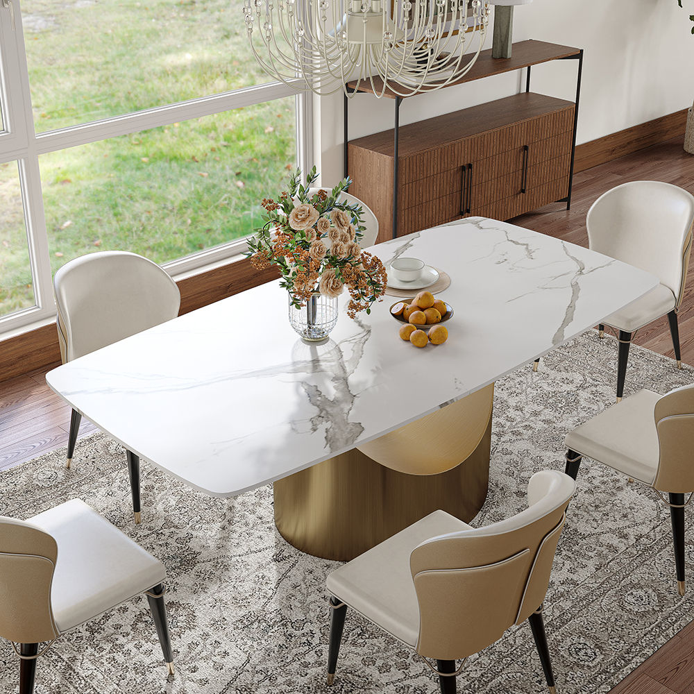 Affordable Modern Minimalist Dining Table Bronze Matte White