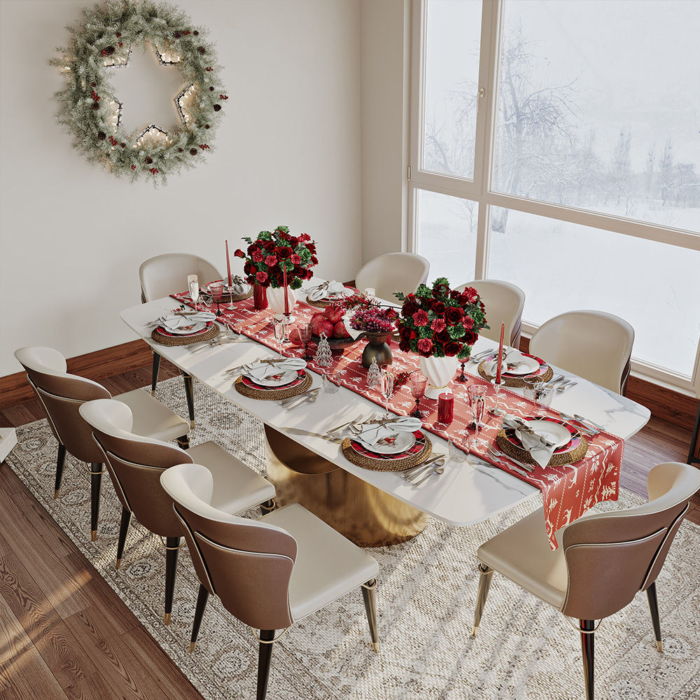 Affordable Modern Minimalist Dining Table Bronze Matte White