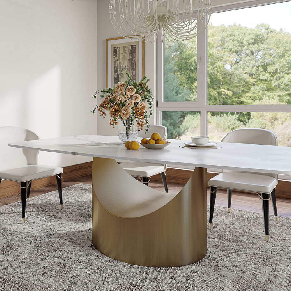 Affordable Modern Minimalist Dining Table Bronze Matte White