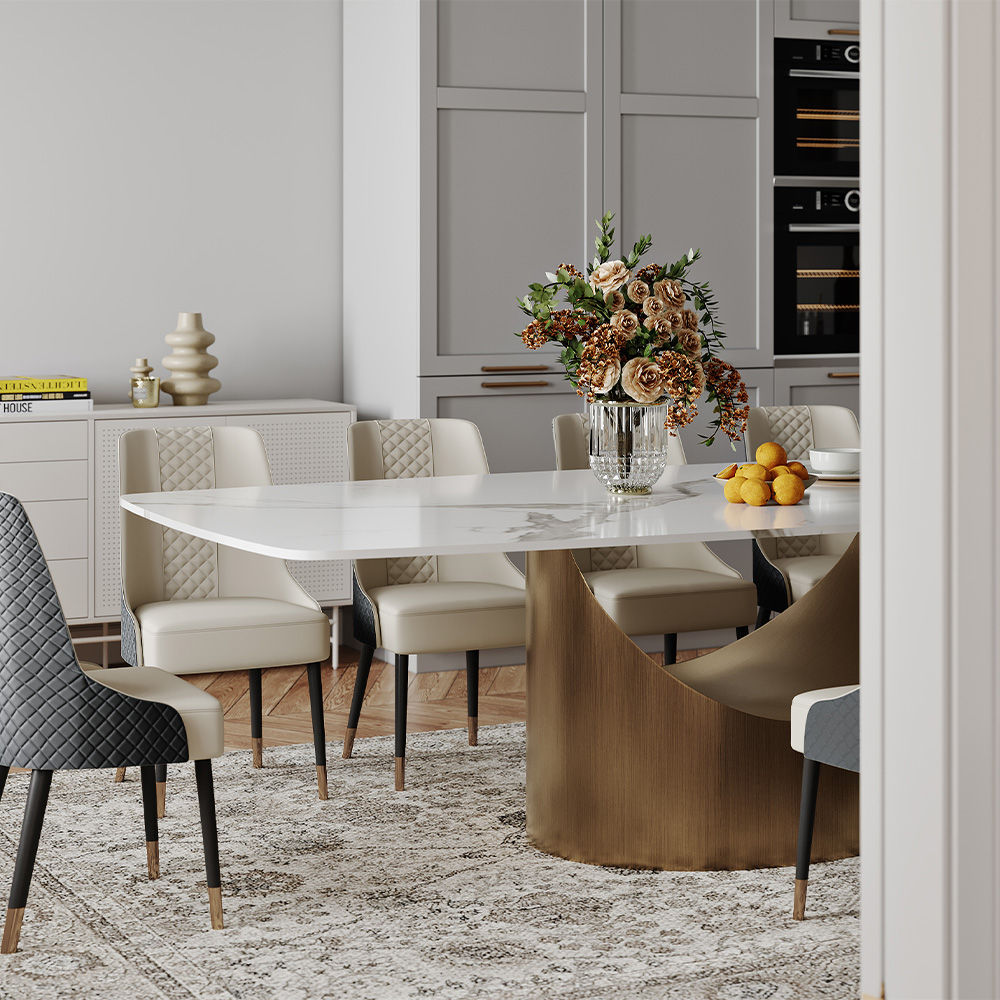 Affordable Modern Minimalist Dining Table Bronze Matte White