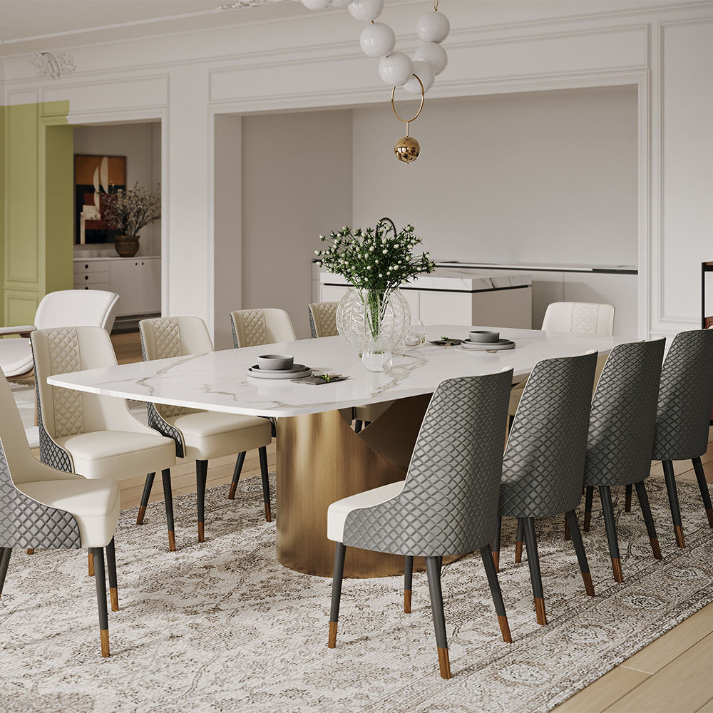 Affordable Modern Minimalist Dining Table Bronze Matte White