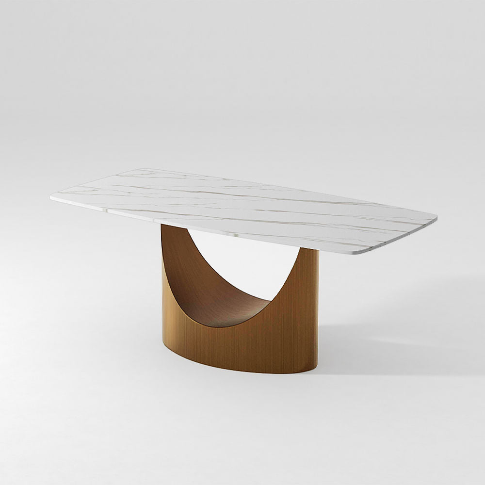 Affordable Modern Minimalist Dining Table Bronze Glossy White