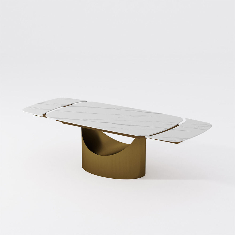 Affordable Modern Minimalist Dining Table Bronze Glossy White