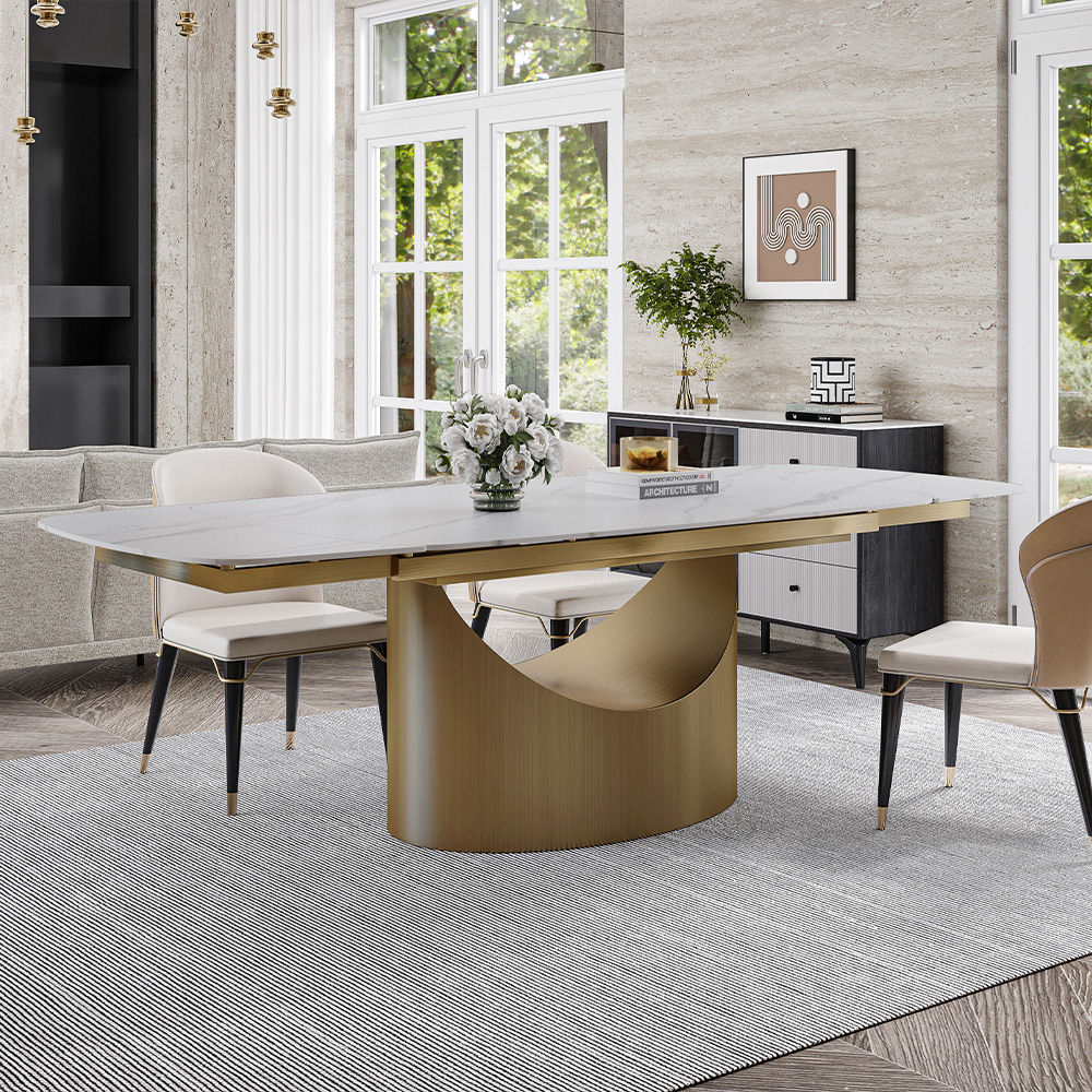 Affordable Modern Minimalist Dining Table Bronze Glossy White