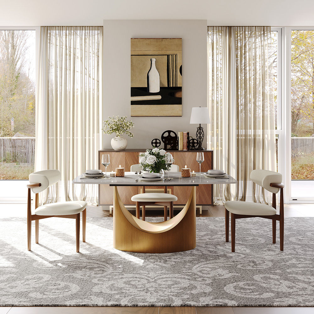 Affordable Modern Minimalist Dining Table Bronze Light Gray