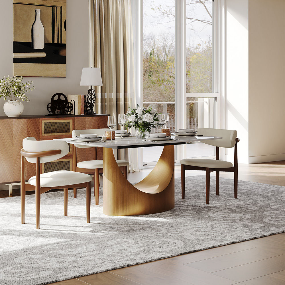 Affordable Modern Minimalist Dining Table Bronze Light Gray