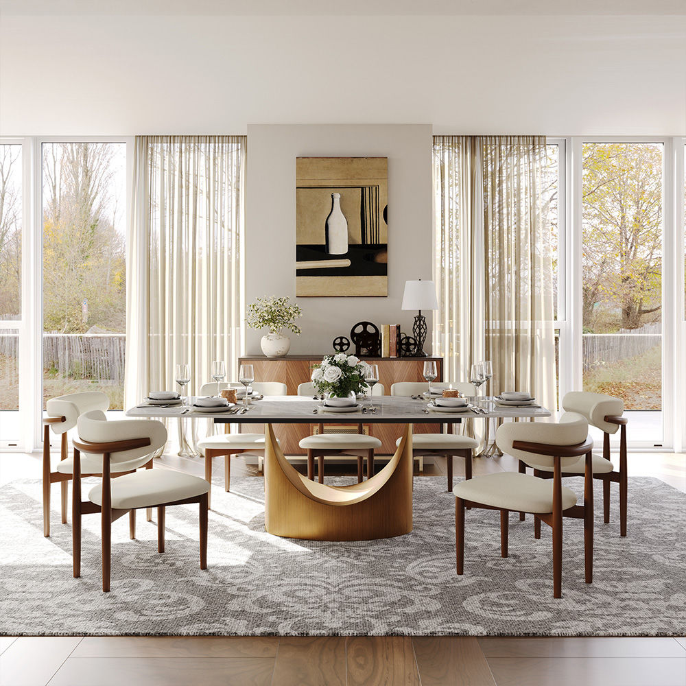 Affordable Modern Minimalist Dining Table Bronze Light Gray