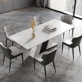 Luxury White Dining Table with Sintered Stone Steel Base Black White