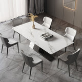 Luxury White Dining Table with Sintered Stone Steel Base Black White