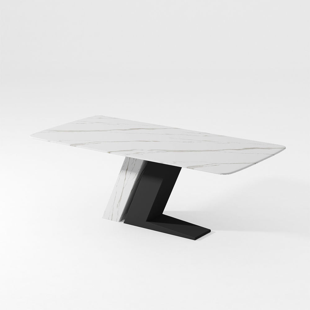 Luxury White Dining Table with Sintered Stone Steel Base Black White