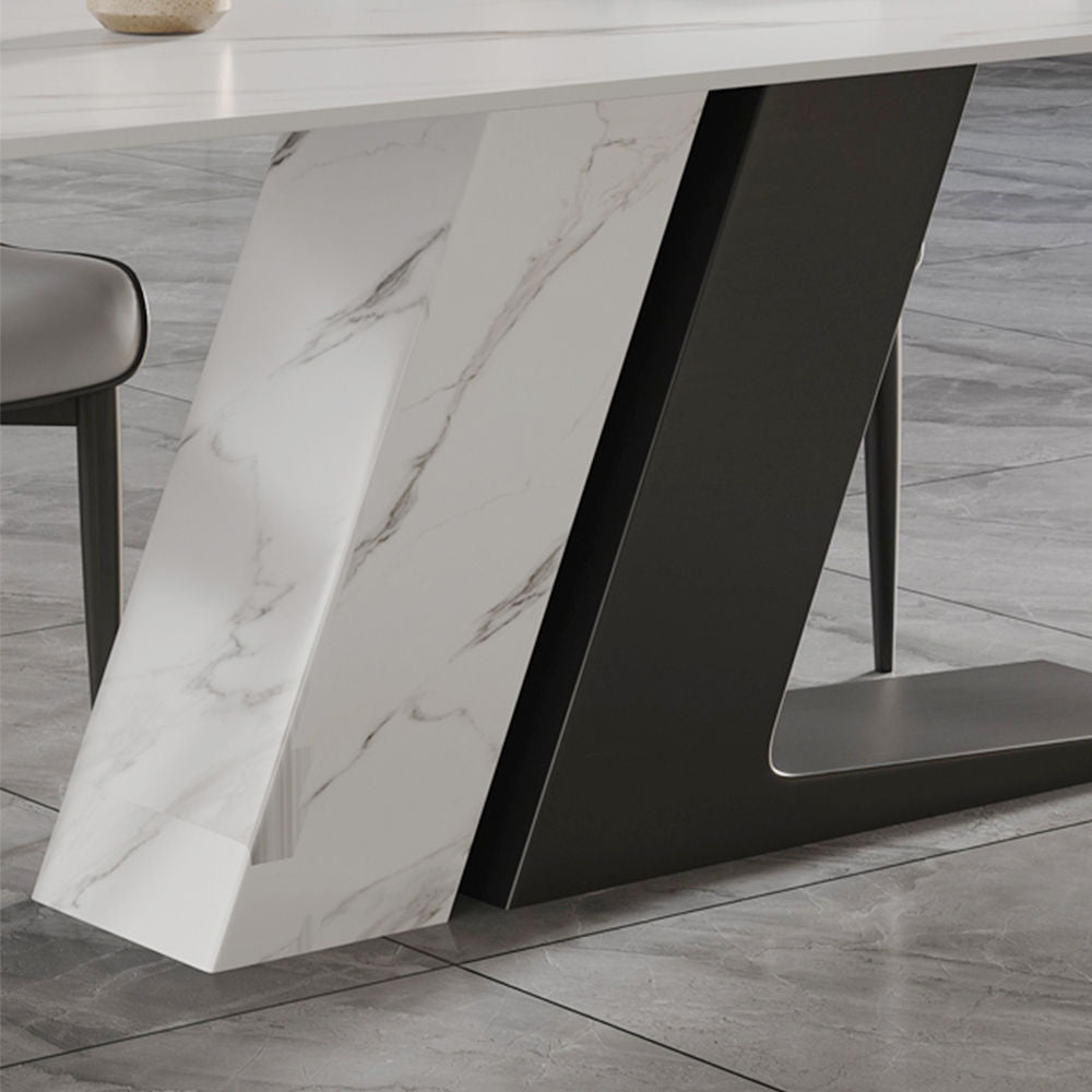 Luxury White Dining Table with Sintered Stone Steel Base Black White