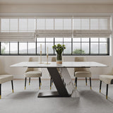 Luxury White Dining Table with Sintered Stone Steel Base Black White