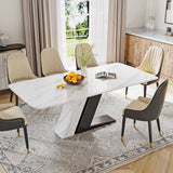 Luxury White Dining Table with Sintered Stone Steel Base Black White