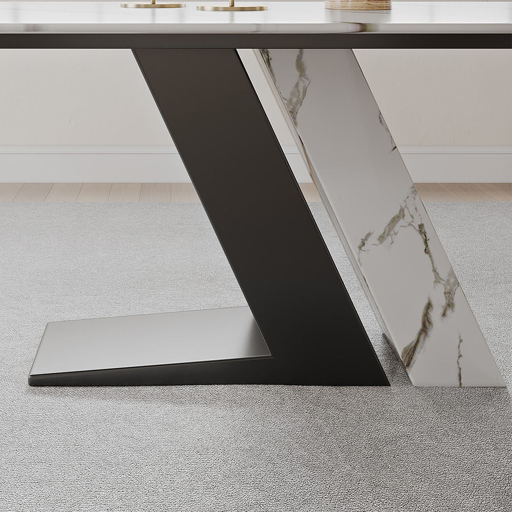 Luxury White Dining Table with Sintered Stone Steel Base Black White