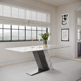 Luxury White Dining Table with Sintered Stone Steel Base Black White