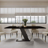 Luxury White Dining Table with Sintered Stone Steel Base Black Black