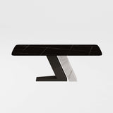 Luxury White Dining Table with Sintered Stone Steel Base Black Black