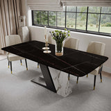 Luxury White Dining Table with Sintered Stone Steel Base Black Black