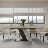 Luxury White Dining Table with Sintered Stone Steel Base Black Dark Gray