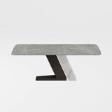Luxury White Dining Table with Sintered Stone Steel Base Black Dark Gray
