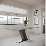 Luxury White Dining Table with Sintered Stone Steel Base Black Dark Gray