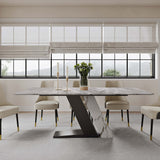 Luxury White Dining Table with Sintered Stone Steel Base Black Light Gray