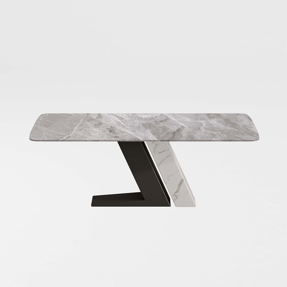 Luxury White Dining Table with Sintered Stone Steel Base Black Light Gray