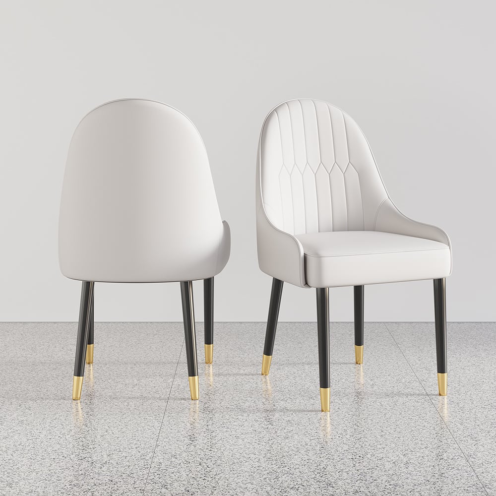 Modern PU Leather (Set of 2) Dining Chairs with Metal Legs White