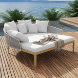 Modern Style Rattan Outdoor Daybed with Cushion Pillow in White White & Gray